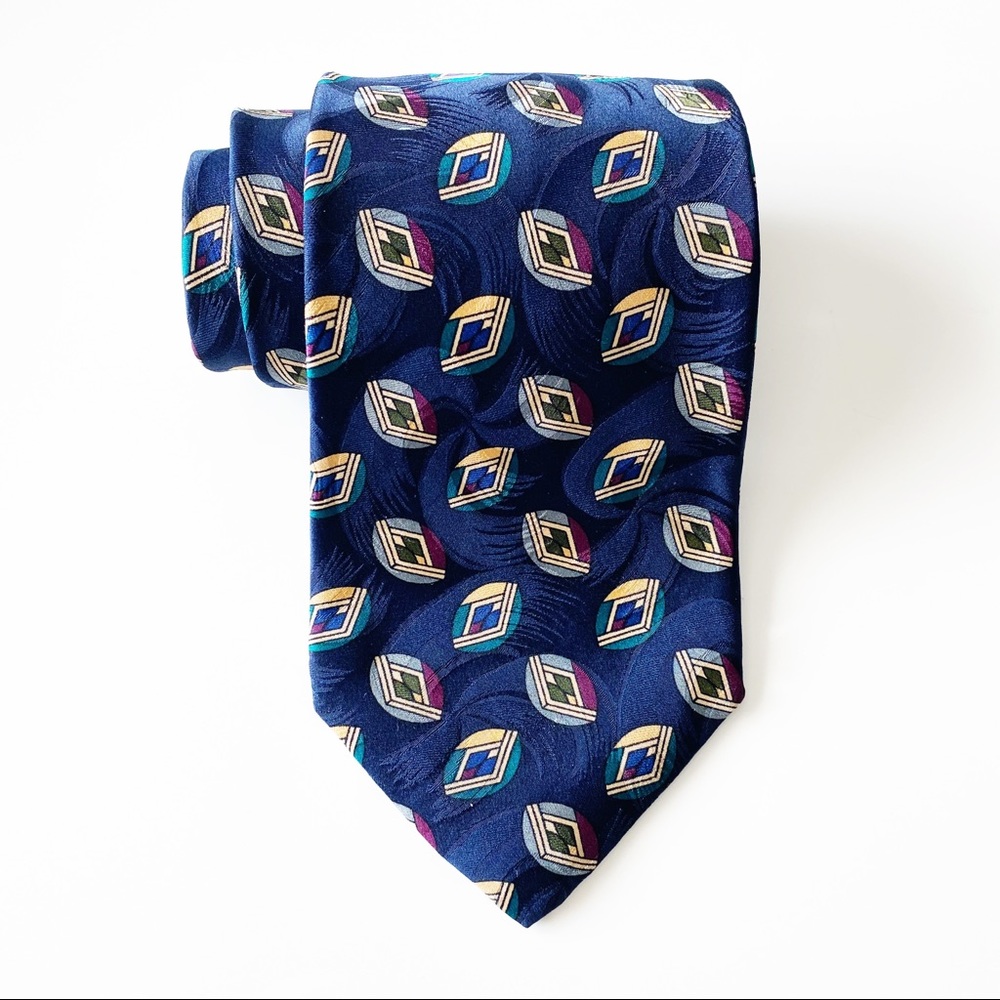 😊4/$20 VTG Stonehenge Blue Purple Motif Silk Tie